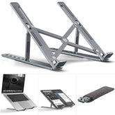Folding Adjustable Steel Laptop Stand - Portable Ergonomic Multi Angle Desk Riser Lightweight Heat Dissipation Notebook Holder Mount