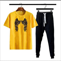Premium Micro Men’s Tracksuit Angel Print – Comfortable Sportswear | Gym & Workout Suit - Black Extra Large