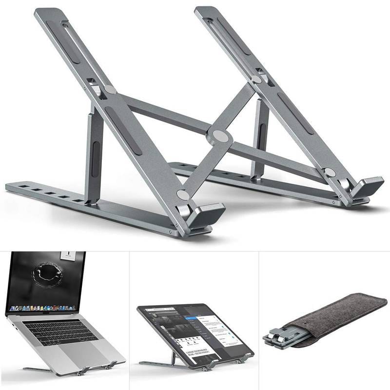 Folding Adjustable Steel Laptop Stand - Portable Ergonomic Multi Angle Desk Riser Lightweight Heat Dissipation Notebook Holder Mount