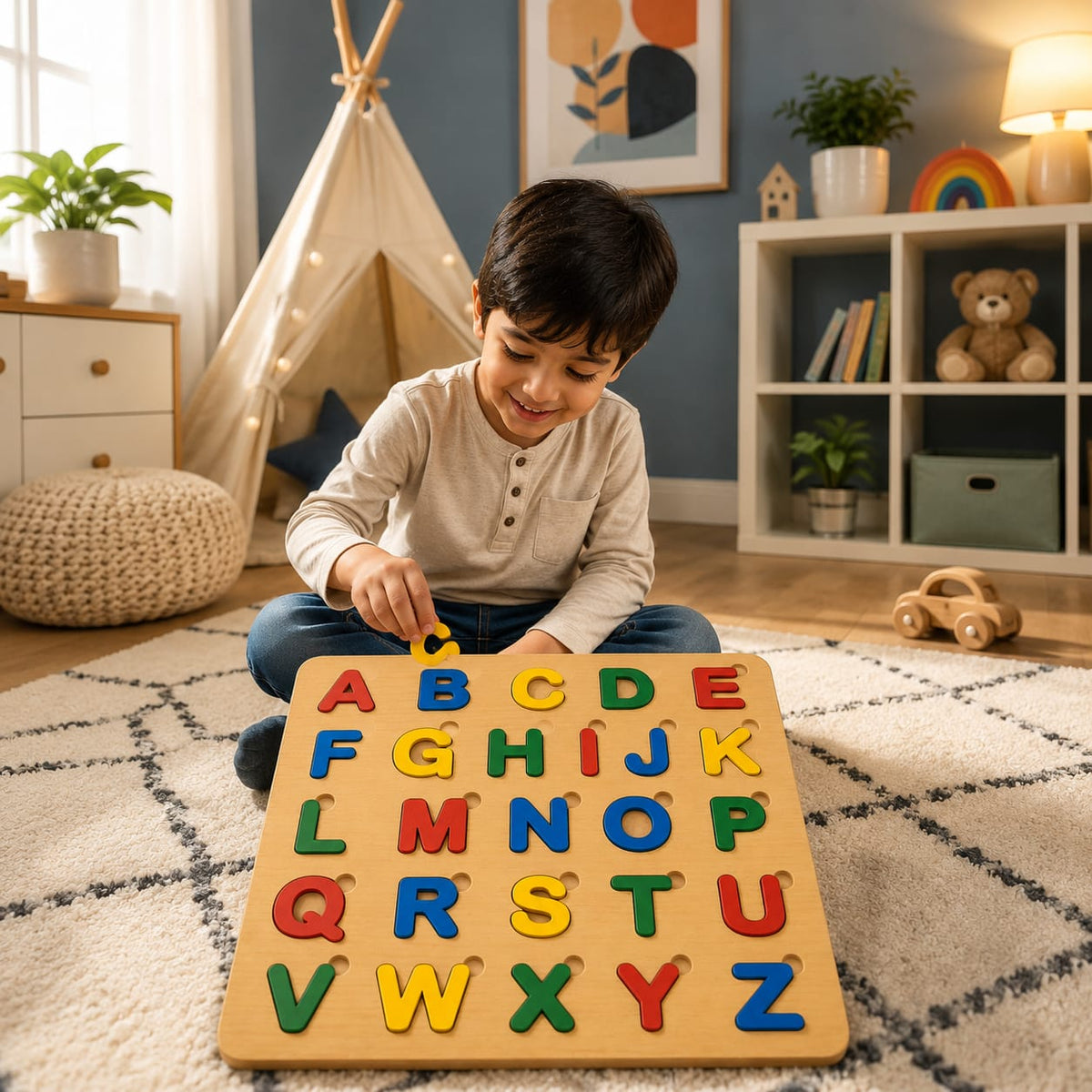 Capital ABC Alphabet Puzzle Board Game - Educational Wooden Learning Toy Crafted From MDF Wood For Children And Early Literacy Skills