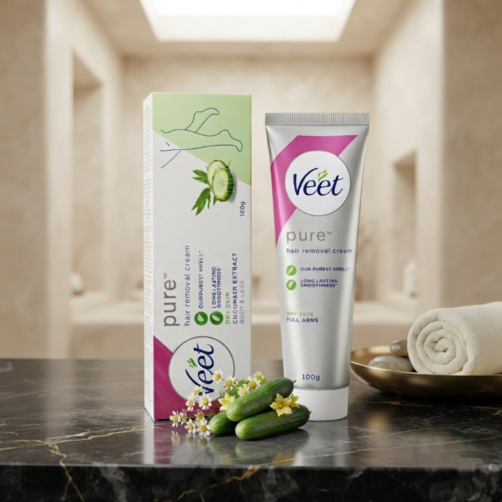 Veet Pure Hair Removal Cream For Dry Skin 100g Is Specially Formulated To Provide Gentle And Effective Hair Removal