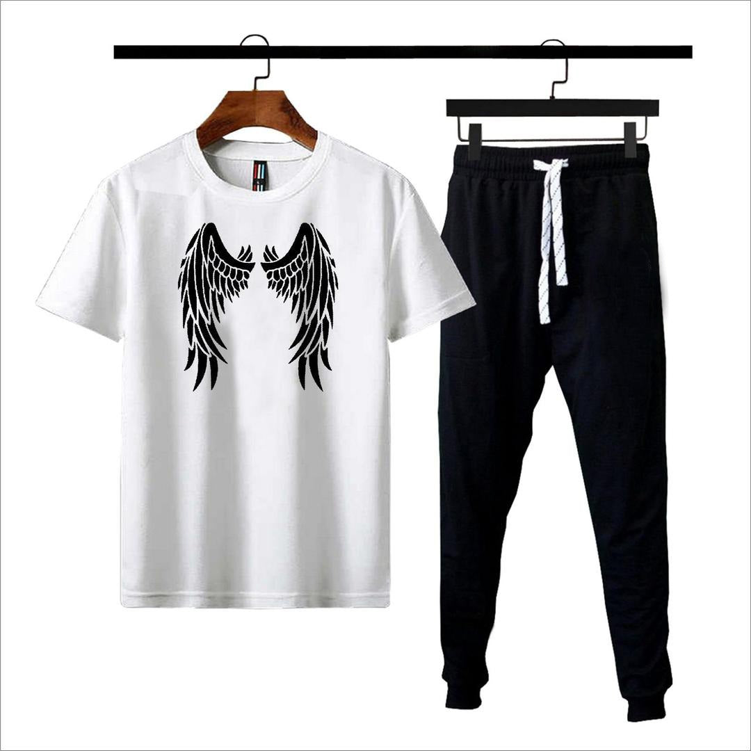 Premium Micro Men’s Tracksuit Angel Print – Comfortable Sportswear | Gym & Workout Suit - Black Extra Large