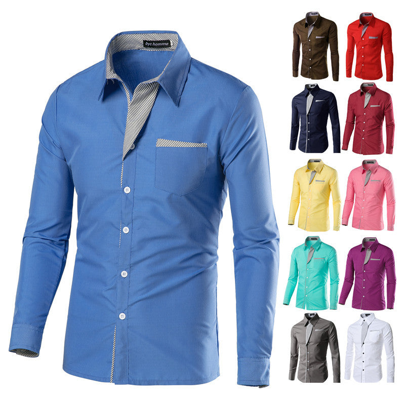 Men Slim Fit Long Sleeve Casual Shirt Plus Size Multi Color