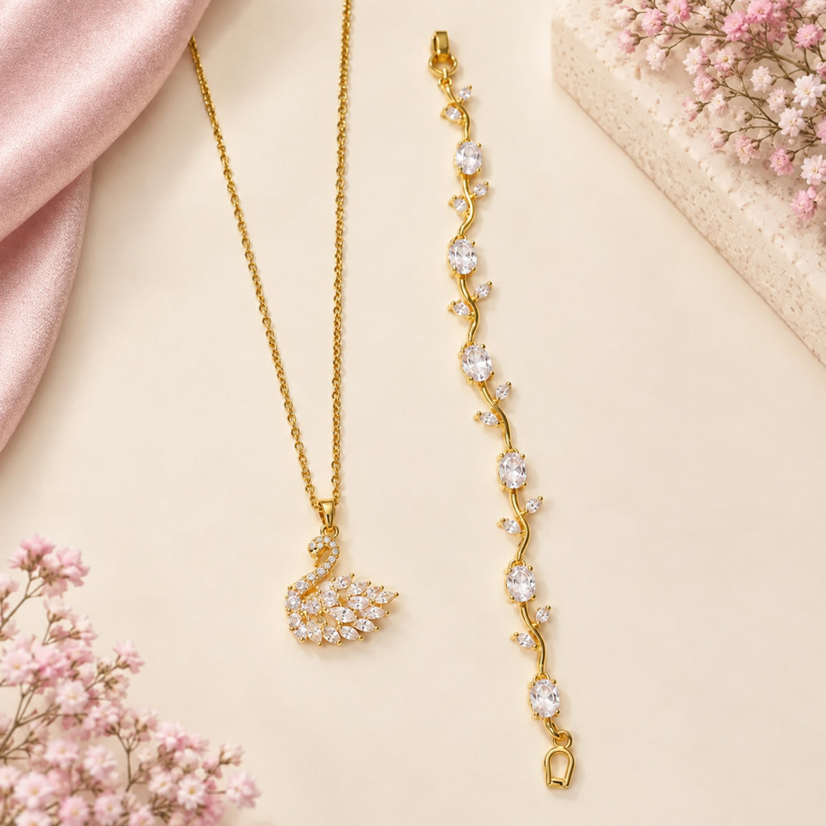 Swan Necklace With Tulip Bracelet